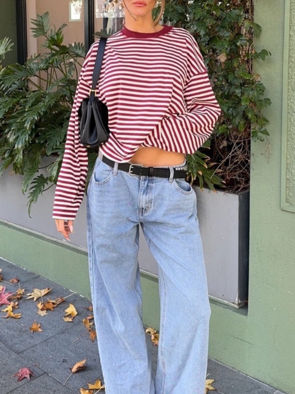Lioness Bloom Long Sleeve Top in Wine Stripe Small Striped Red